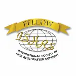 Fellow International Society of Hair Restoration Surgery gold ribbon badge logo